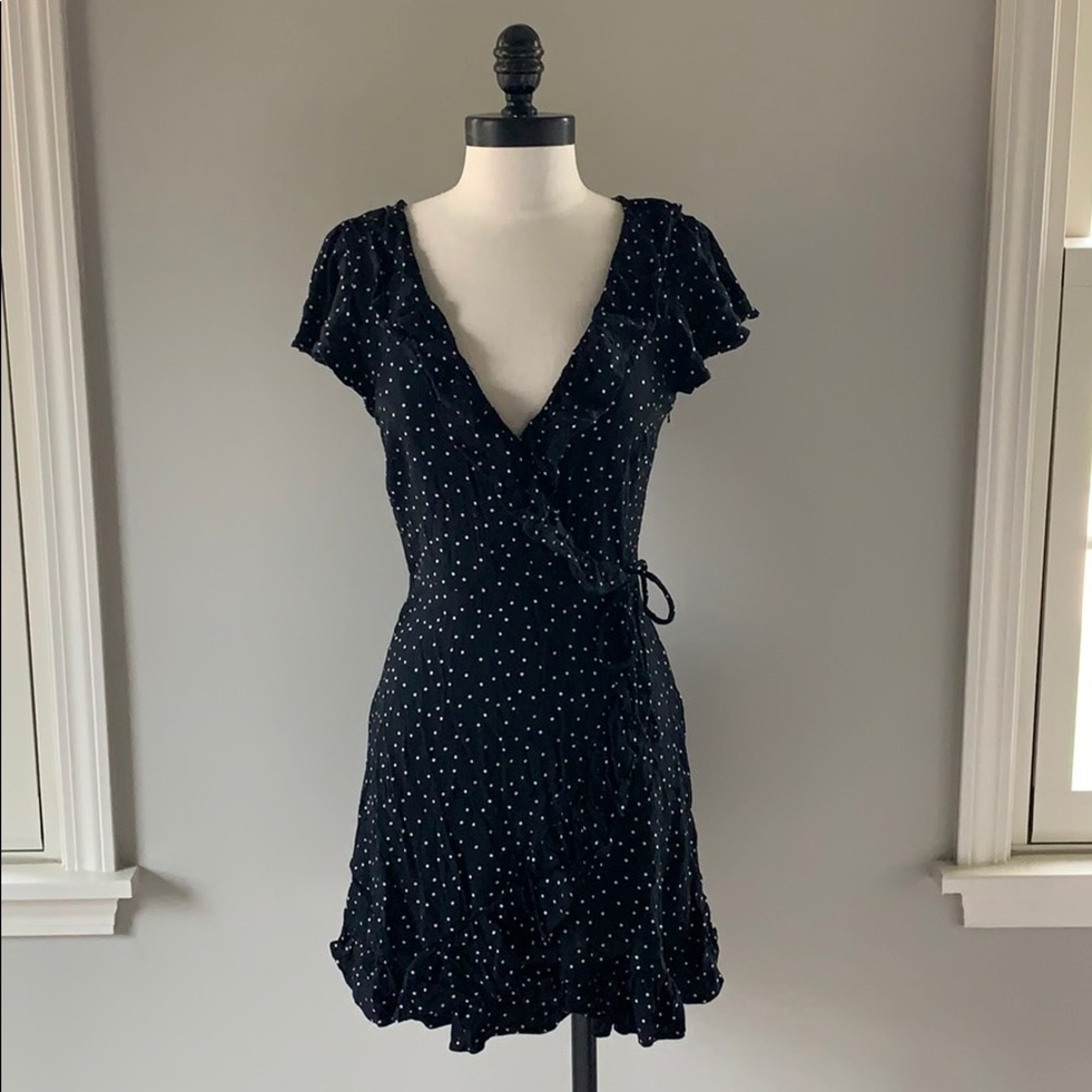 American Eagle Black with White Spots Wrap Dress